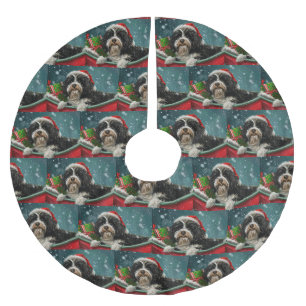 Jupon De Sapin En Polyester Brossé Tibetan Terrier chien festif de Noël