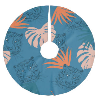 Jupon De Sapin En Polyester Brossé Tigres tropicaux Feuilles Bleu profond