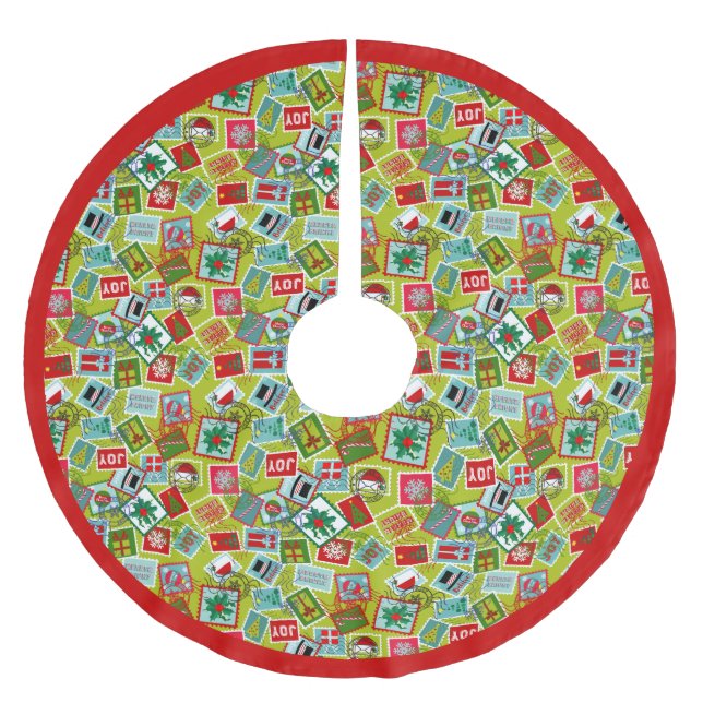 Jupon De Sapin En Polyester Brossé Timbres de Noël l Noël (Devant)