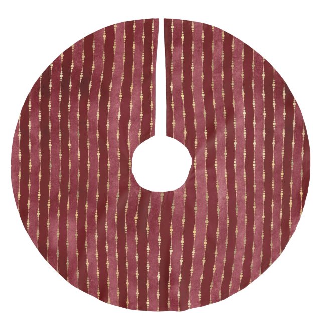 JUPON DE SAPIN EN POLYESTER BROSSÉ TONS DE STRIPES DE NOËL ROUGE & OR (Devant)