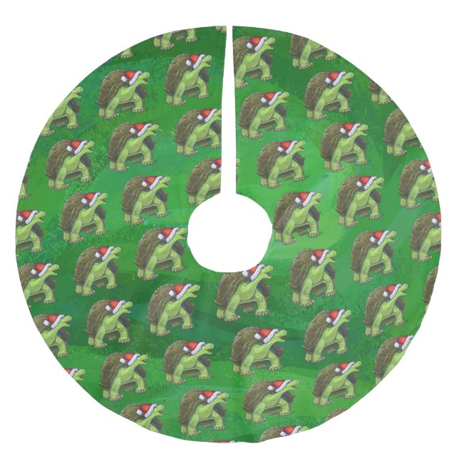 Jupon De Sapin En Polyester Brossé Tortue à Santa Chapeau sur Vert (Devant)