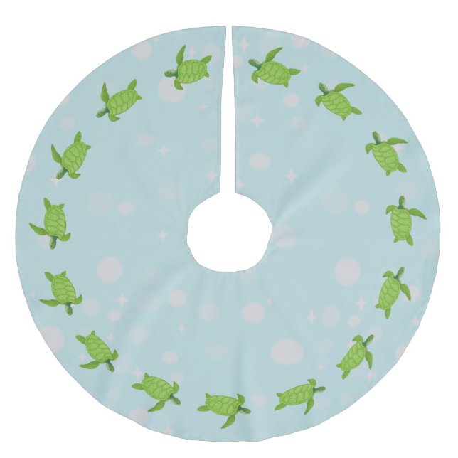 Jupon De Sapin En Polyester Brossé Tortues marines vertes sur fond bleu clair (Devant)
