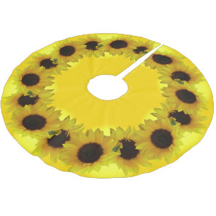Jupon De Sapin En Polyester Brossé Tournesol Arbre de Noël Fleurs Jaunes Jupe d'arbre