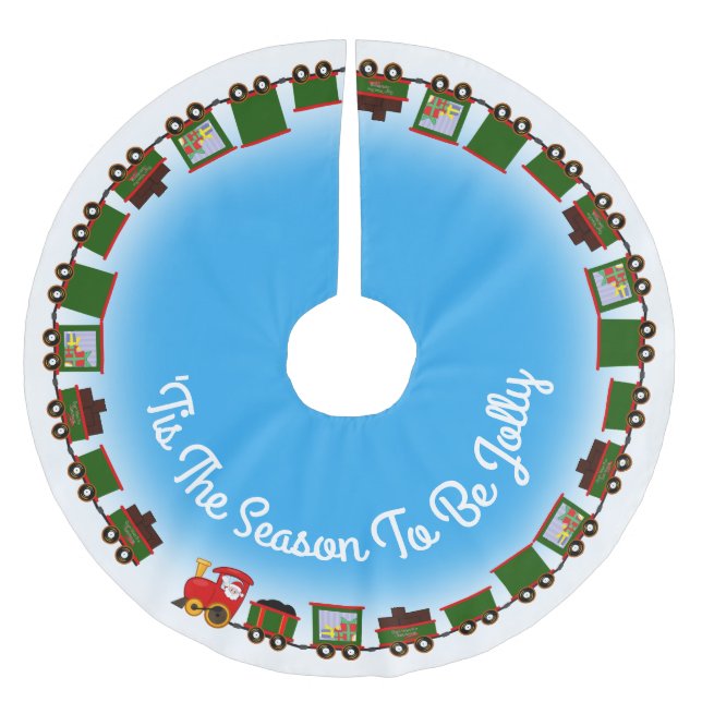 Jupon De Sapin En Polyester Brossé Train de Noël de Père Noël (Devant)