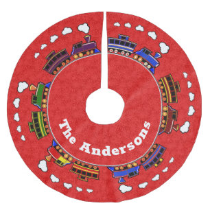 Jupon De Sapin En Polyester Brossé Trains de jouets colorés personnalisés en rouge