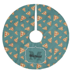 Jupon De Sapin En Polyester Brossé Tranches de pizza cool motif sarcelle vintage Mono