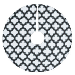 Jupon De Sapin En Polyester Brossé Trellis blanc et noir, treillis, Quatrefoil