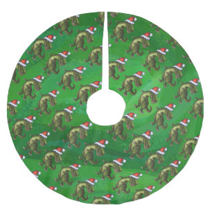 Jupon De Sapin En Polyester Brossé TRex à Santa Hat sur Green