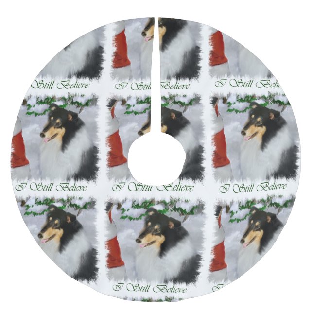 Jupon De Sapin En Polyester Brossé Tri couleur Collie Noël (Devant)
