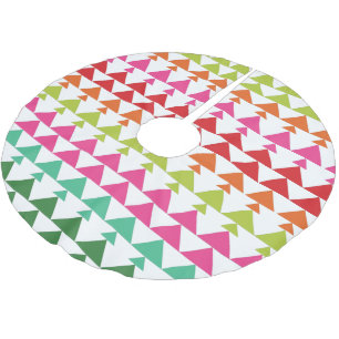 Jupon De Sapin En Polyester Brossé Triangle Moderne de Sapin de Noël en Vert et Rose