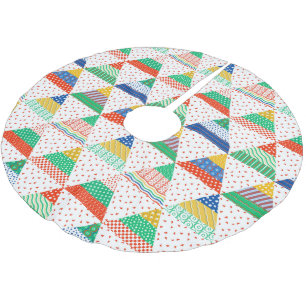 Jupon De Sapin En Polyester Brossé Triangles de Noël colorés en patchwork festif