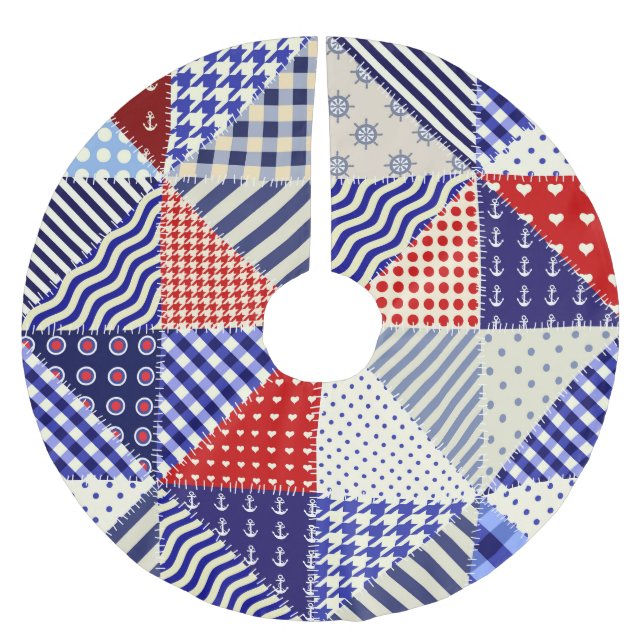 Jupon De Sapin En Polyester Brossé Triangles De Patchwork Rétro Style Nautique (Devant)