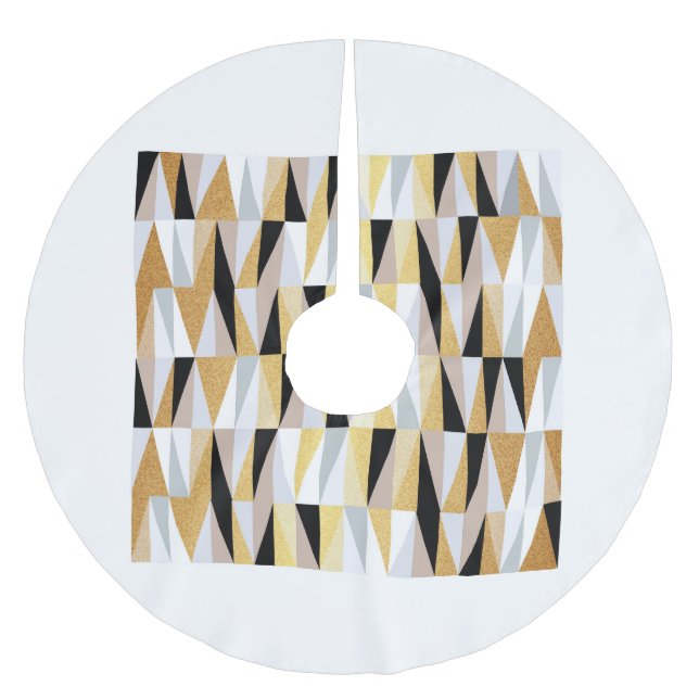 Jupon De Sapin En Polyester Brossé Triangles scandinaves : Motif couleur de Noël. (Devant)