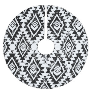 Jupon De Sapin En Polyester Brossé Tribal Navajo : blanc noir géométrique.