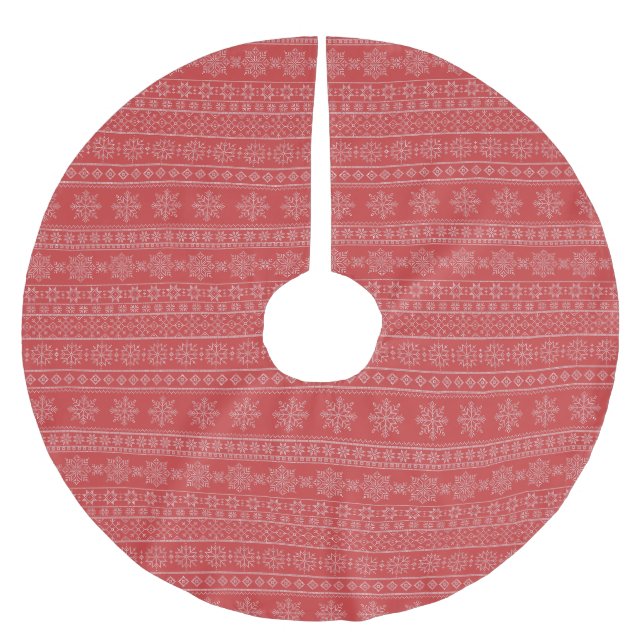Jupon De Sapin En Polyester Brossé Tricot de Noël noir rouge blanc xmas neige (Devant)