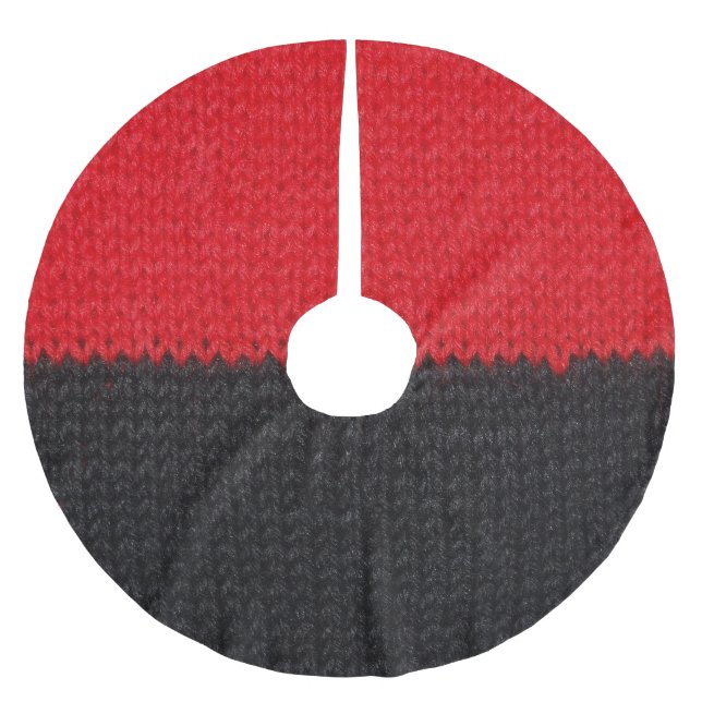 Jupon De Sapin En Polyester Brossé tricot rouge-noir : closeup rayé. (Devant)