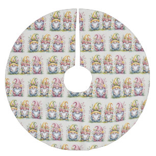 Jupon De Sapin En Polyester Brossé Trio de gnomes de printemps à l'aquarelle avec cha