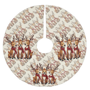 Jupon De Sapin En Polyester Brossé Trio de rennes de Noël mignons avec des écharpes à
