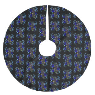 Jupon De Sapin En Polyester Brossé Triple Jour Noir Des Crânes Morts Roses Bleus