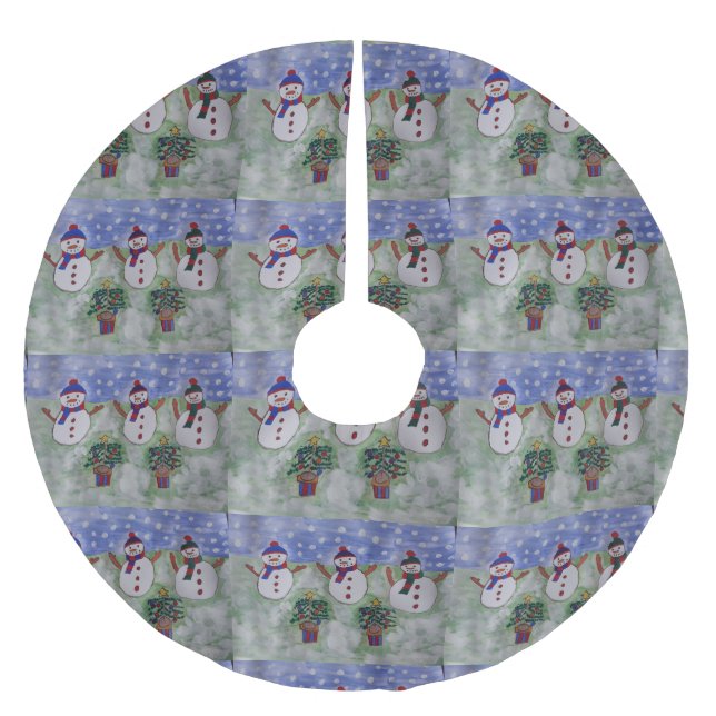 Jupon De Sapin En Polyester Brossé Trois motoneiges de Noël (Devant)