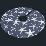 Jupon De Sapin En Polyester Brossé Tropical Beach Starfish Bleu et blanc à motifs<br><div class="desc">Jupe tropicale unique à l'arbre de Noël à motifs de diverses illustrations d'étoiles de mer blanches,  sur des rayures bleu marine et blanc mince</div>