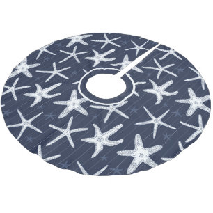Jupon De Sapin En Polyester Brossé Tropical Beach Starfish Bleu et blanc à motifs