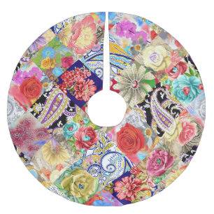Jupon De Sapin En Polyester Brossé Tropical motif floral, couleurs vives.