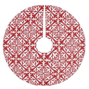 Jupon De Sapin En Polyester Brossé Tuiles marocaines - rouge foncé et blanc