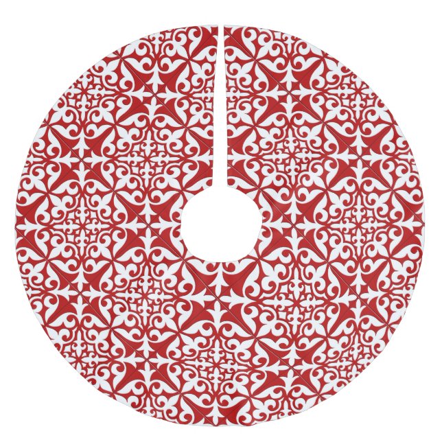 Jupon De Sapin En Polyester Brossé Tuiles marocaines - rouge foncé et blanc (Devant)