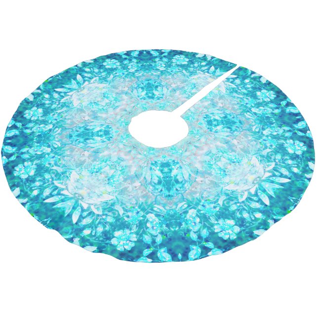 Jupon De Sapin En Polyester Brossé Turquoise Aqua Blue Floral (Angle)