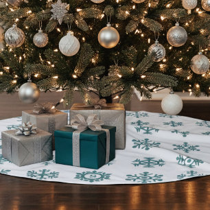 Jupon De Sapin En Polyester Brossé Turquoise Motif de flocon de neige blanc Jupe de N