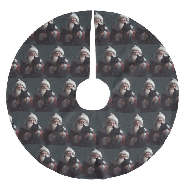 Jupon De Sapin En Polyester Brossé Tuxedo Chat avec Noël Festif du Père Noël (Devant)