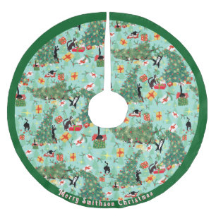 Jupon De Sapin En Polyester Brossé Un chat drôle rencontre l'arbre de Noël