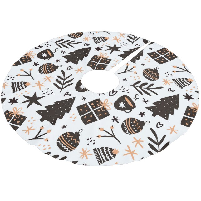 Jupon De Sapin En Polyester Brossé Un Motif de Noël noir et blanc (Angle)