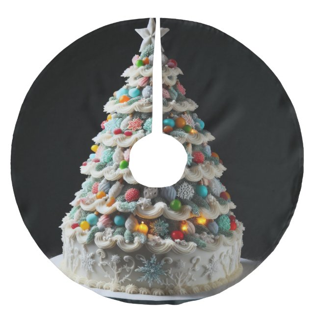 Jupon De Sapin En Polyester Brossé Une douce fête Le gâteau de Noël (Devant)