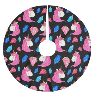 Jupon De Sapin En Polyester Brossé Unicorne, cristaux : magique motif aquarelle.