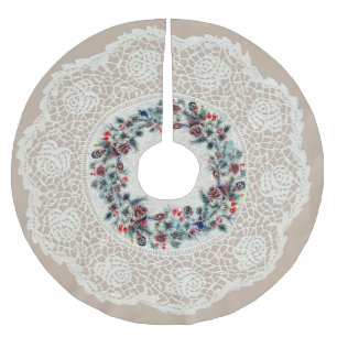 Jupon De Sapin En Polyester Brossé Unique "Doily" Look Hiver Pine Cône Wreath