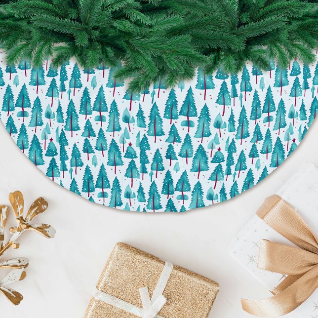 Jupon De Sapin En Polyester Brossé Unique Noël aquarelle sarcelle (Créateur téléchargé)