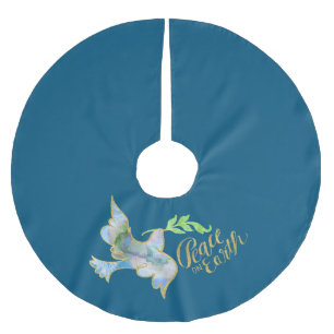 Jupon De Sapin En Polyester Brossé Vacances Aquarelle Dove Gold Peace sur Terre