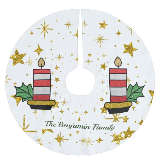 Jupon De Sapin En Polyester Brossé Vacances de Noël Gold Stars Parties scintillant au (Devant)