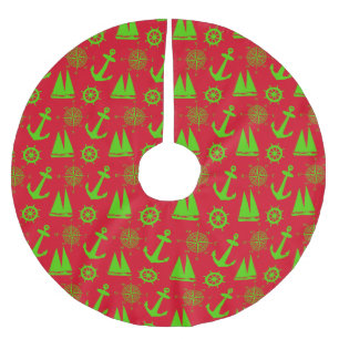 Jupon De Sapin En Polyester Brossé Vacances de Noël Nautique Côte Verte et Rouge