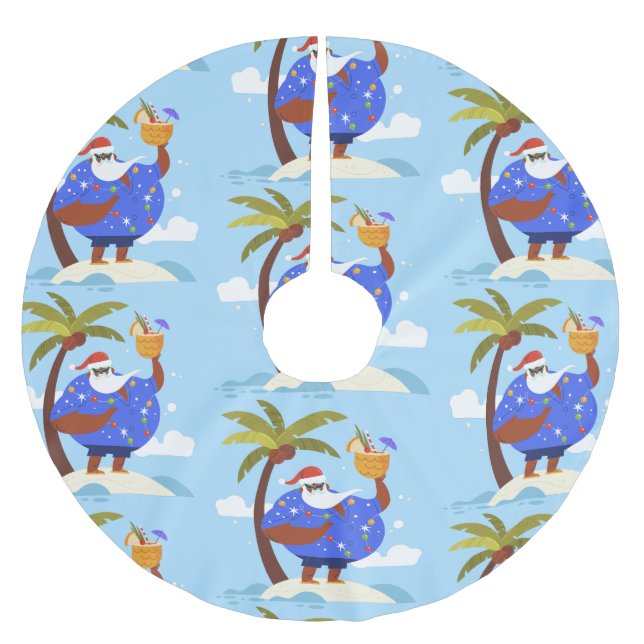 Jupon De Sapin En Polyester Brossé vacances d'été tropicale noël noir père Noël (Devant)