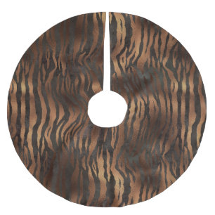 Jupon De Sapin En Polyester Brossé Vacances Elégant Tigre Imprimer Bronze Satin Chic
