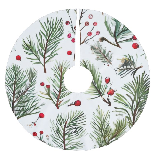 Jupon De Sapin En Polyester Brossé Vacances Red Berries & Pine Woodland Design (Devant)