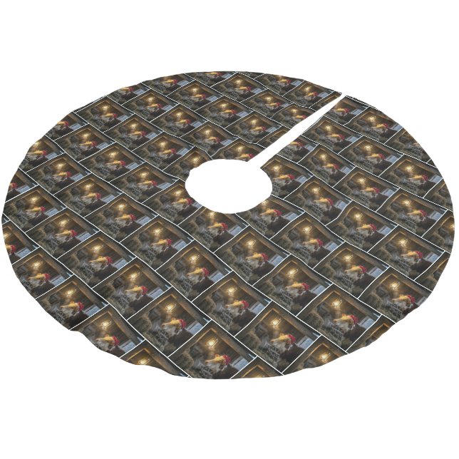 Jupon De Sapin En Polyester Brossé Vache Hereford de Noël dans une grange (Angle)