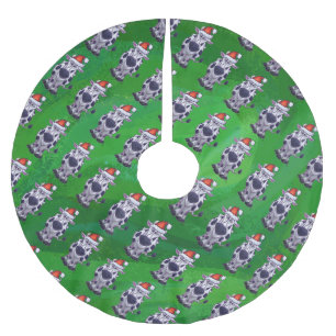 Jupon De Sapin En Polyester Brossé Vache Noël sur vert