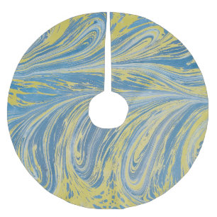Jupon De Sapin En Polyester Brossé Vague Abstrait Bleu Et Or