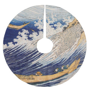 Jupon De Sapin En Polyester Brossé Vagues océaniques Hokusai Bateaux en mer