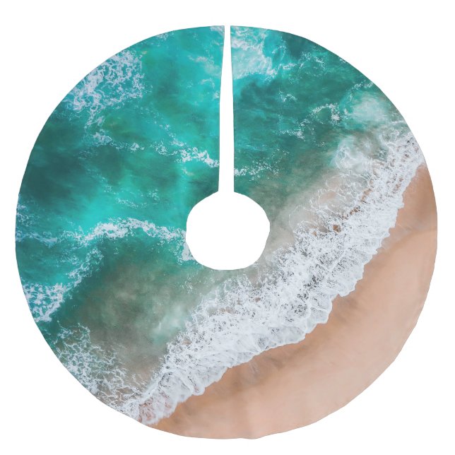 Jupon De Sapin En Polyester Brossé Vagues sur la plage de sable (Devant)