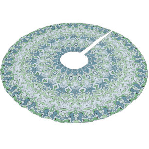 Jupon De Sapin En Polyester Brossé Vert Bleu Gris Côtier Mandala Kaleidoscope